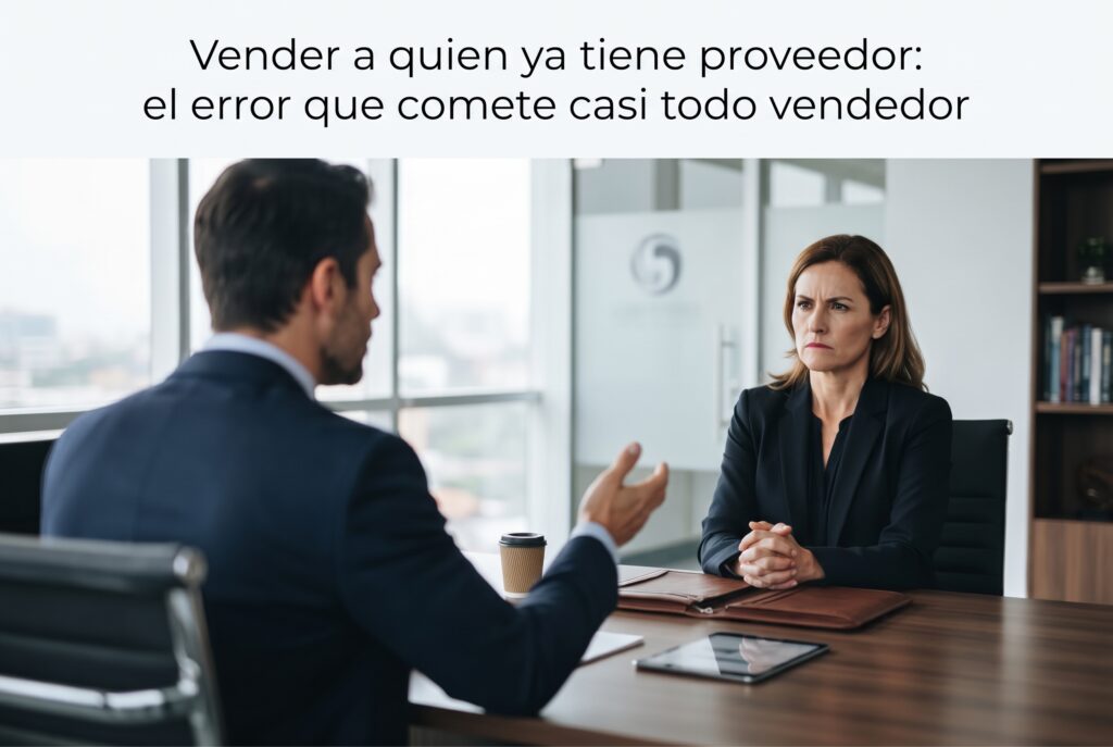 Vendedor industrial hablando en una planta para vender a quien ya tiene proveedor